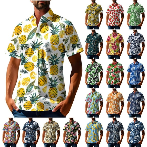 BiZtdJrK Mens Big and Tall Hawaiian Shirt Short Sleeve Tropical Aloha Shirts Holiday Casual Button Down Tops Multicolor#11 XXXL