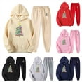 thumbnail image 1 of BiZtdJrK Two Piece Outfits for Women Sweatsuits Christmas Tree Print Long Sleeve Pullover Hoodies Matching Drawstring Sweatpants Jogger Sets Daily Sales Black S, 1 of 3