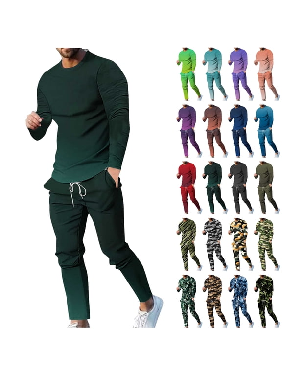 Two Piece Sets for Men Big and Tall Tee Shirt and Drawstring Sweatpants Tracksuits Gradient Print Long Sleeve Crewneck Tops Pants Outfits with Pockets Warehouse Sales Today Dark Gray 3XL