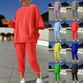 thumbnail image 1 of BiZtdJrK Two Piece Sets for Women Oversized Casual Outfits Crewneck Drop Shoulder Long Sleeve Tops and Trousers Pants Tracksuits Purple M, 1 of 9