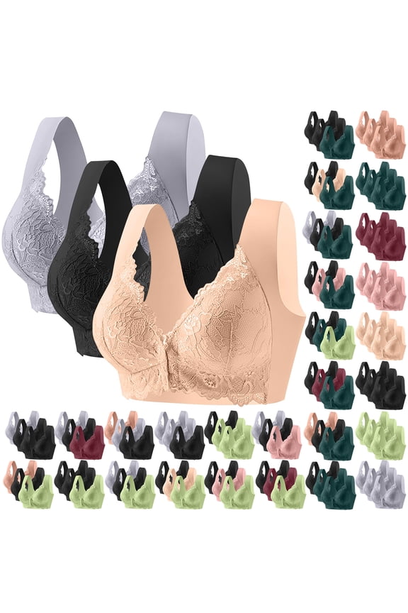 BiZtdJrK Underwear Bras Women's Solid Lace Wireless Push Up Bra Plus Size Anti Sagging Front Clasp Bralettes, Mint Green, XXL