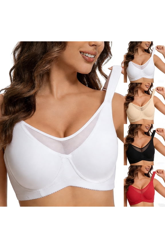 Underwire Bra for Women Mesh Patchwork Full Coverage Push Up V Bra Seamless Bralette Gathered Support Bralettes Black 36C