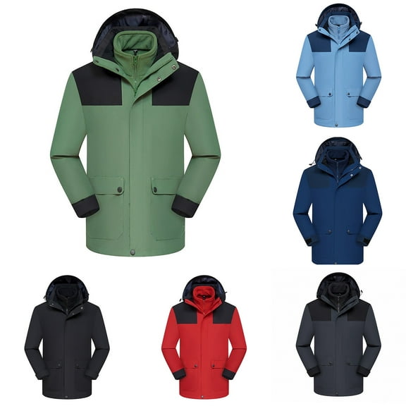 BiZtdJrK Unisex Hooded Skiing Jackets Men and Women Plus Size Rain Jacket Fall Winter Warm Hooded 3 in 1 Rain Coat Outdoor Riding Suit Coat Today's Sales Red 3XL