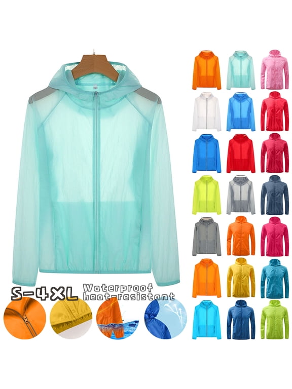 Unisex Rain Jacket Lightweight Hooded Raincoat Waterproof Windbreaker Sun Protection Bicycle Jackets Quick Dry Zip Up Women Men Raincoats with Pockets White XXXXL Lightening Sales