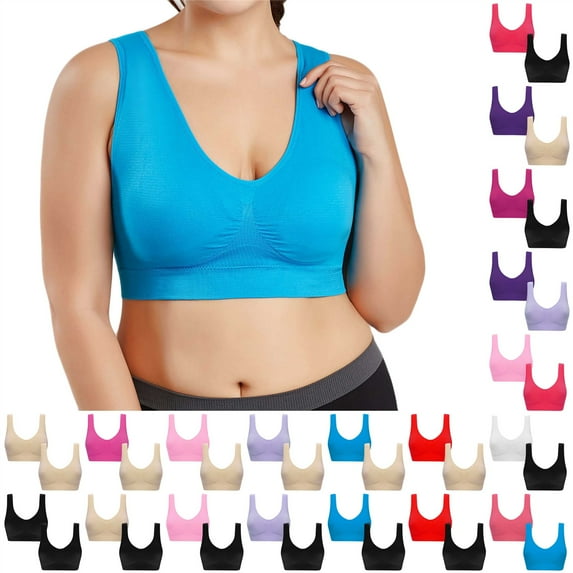BiZtdJrK Vacation Sale 2 Pack Sports Bras for Women V-Neck Yoga Crop Tops Sleepwear Solid Color Plus Size Tank Push Up Bralette Black XL