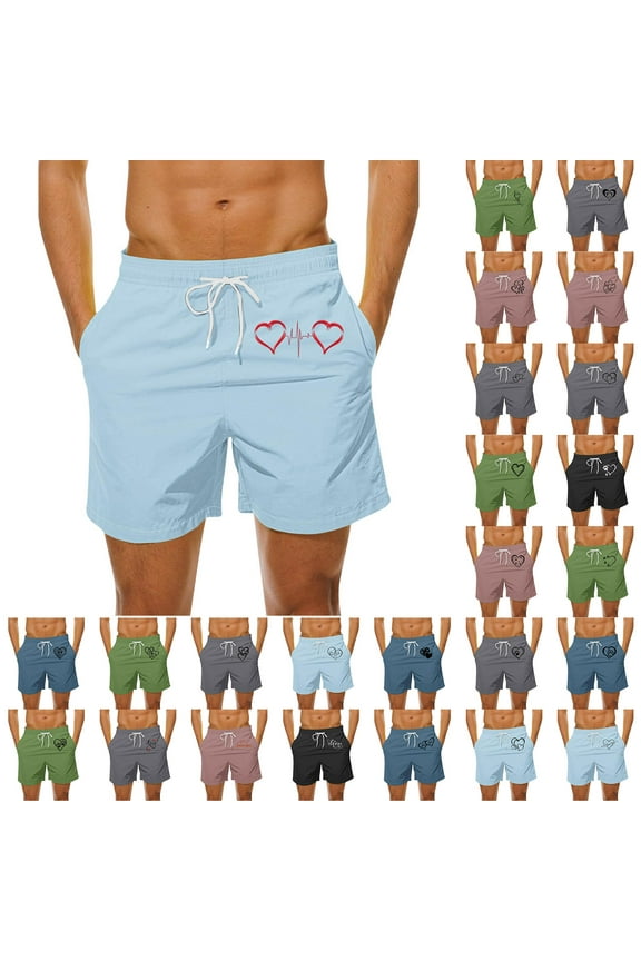 Vacation Sale, Mens Lightweight Sports Shorts Summer Casual Drawstring Elastic Waist Beach Shorts Fashion Heart Print 4 Inch Shorts with Pockets Pink XXXXL