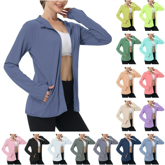BiZtdJrK Vacation Sale! Women's Sun Protection Shirt Long Sleeve Lightweight Running Hiking Athletic Jacket Sun Proof Zip Up Hooded Sweatshirt Navy XS