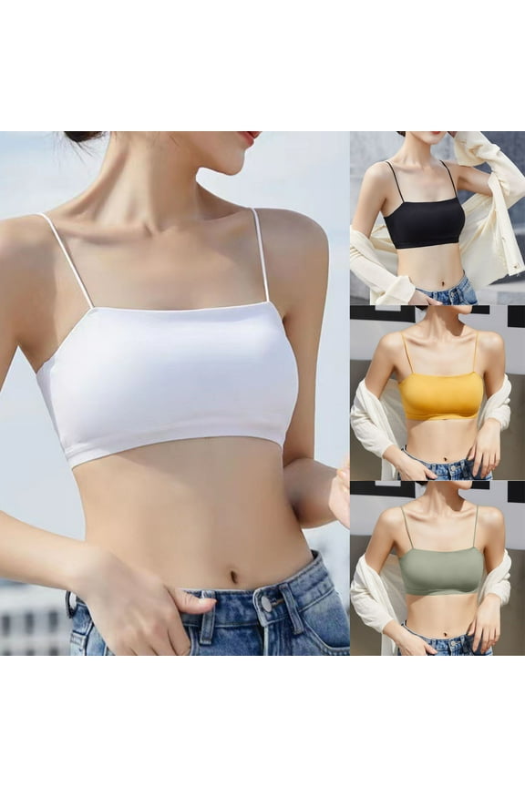 Vacation Sales, Women's Square Neck Sports Bra Spaghetti Strap Padded Yoga Wireless Workout Bras Solid Underwear Crop Tops White XL