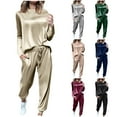 thumbnail image 1 of BiZtdJrK Velour Tracksuit Womens Joggers 2 Piece Sets Solid Color Casual Crewneck Long Sleeve Shirts and Drawstring Sweatpants Travel Outfits, Beige, M, 1 of 10