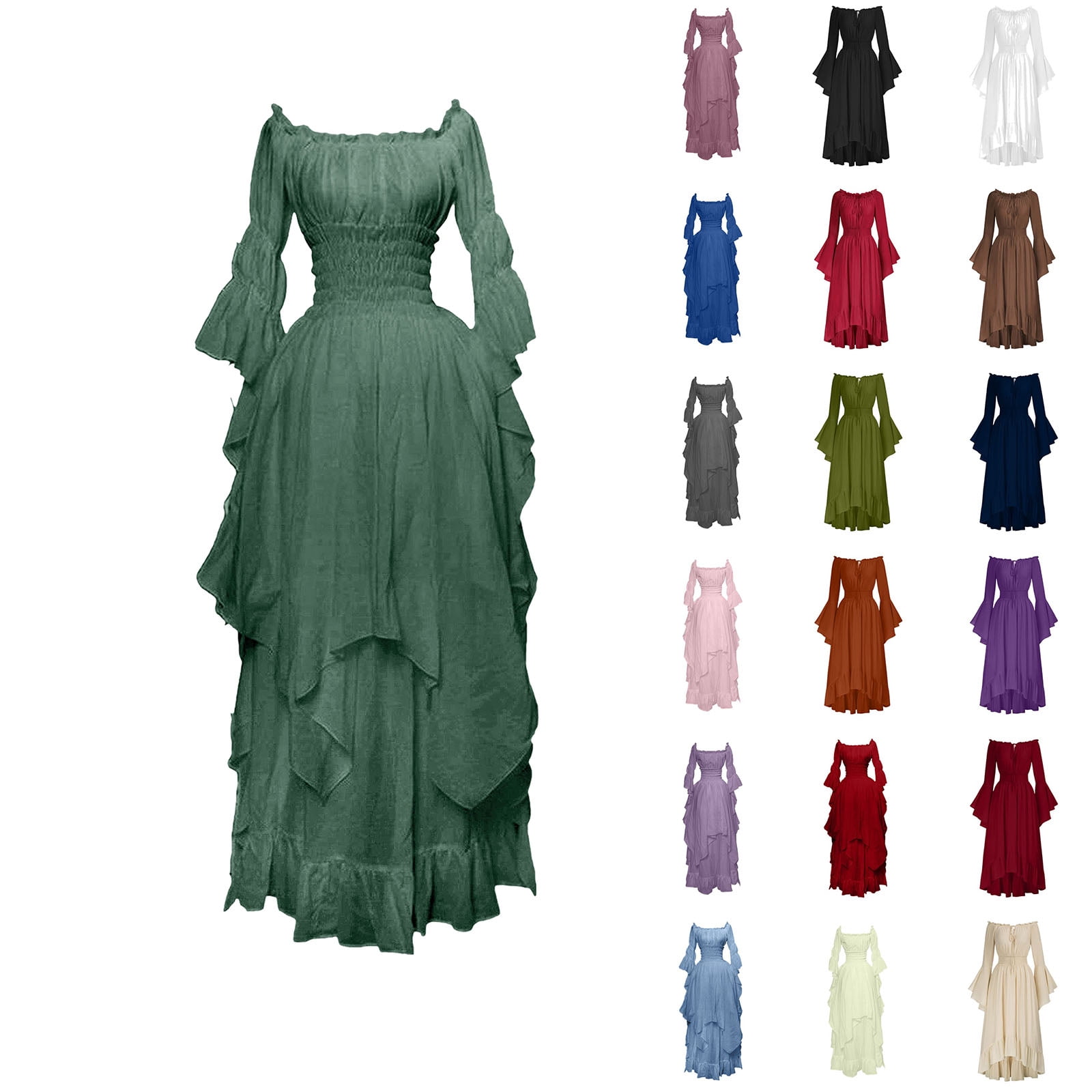 BiZtdJrK Victorian Dress for Women Layer Hem Puff Sleeve Cotton Maxi Dress  Off Shoulder Guest Wedding Dresses Plus Size Gothic Cosplay Medieval Costume  Army Green XXL - Walmart.com