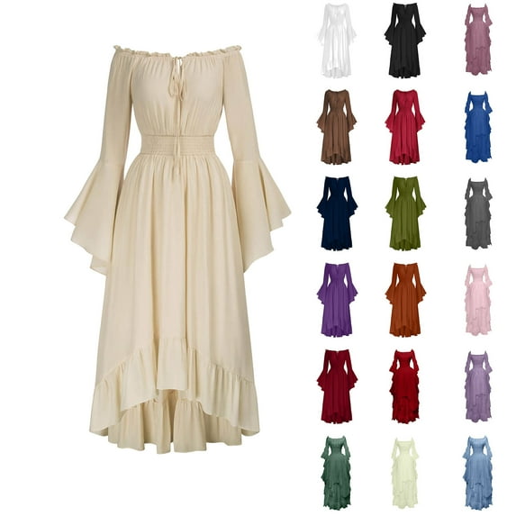 BiZtdJrK Victorian Dress for Women Bell Long Sleeve Tie Front Medieval Dresses Vintage Elegant Cocktails Party Dress Black M