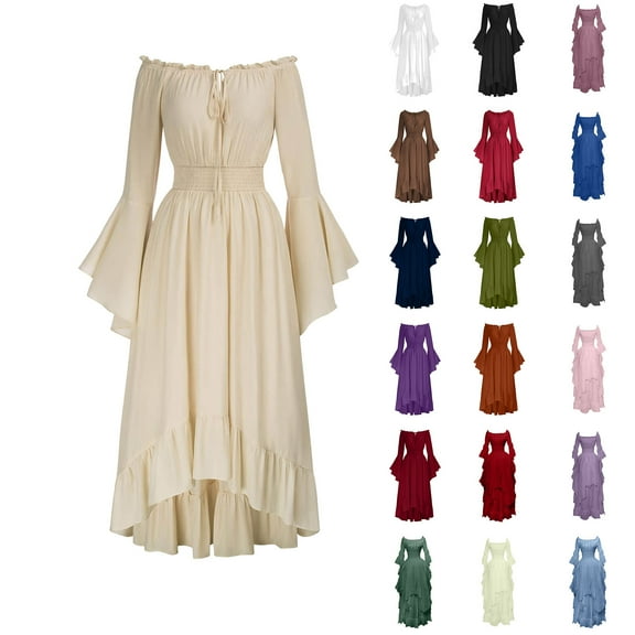 BiZtdJrK Victorian Dress for Women Bell Long Sleeve Tie Front Medieval Dresses Vintage Elegant Cocktails Party Dress Brown M