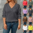 thumbnail image 1 of BiZtdJrK Waffle Knit T Shirts for Women Plus Size V Neck Long Sleeve Casual Tees Lightweight Comfy Solid Tee Tops Purple XXXL, 1 of 10