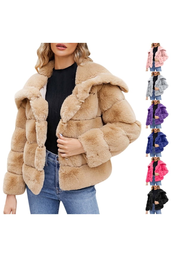 Warehouse Sales Today Womens Faux Fur Coat Fleece Cropped Lapel Jacket Long Sleeve Plush Warm Thickening Coats Warm Winter Open Front Jackets 2025 Purple XXL