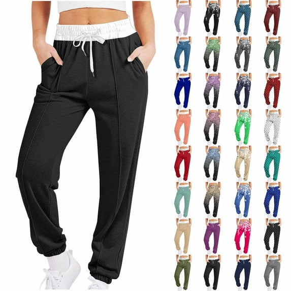 BiZtdJrK Warehouse Sales Today Womens Sports Ankle Sweatpants Casual High Waisted Athletic Joggers Fashion Colorblock Cinch Bottom Pants with Pockets Pink XXL