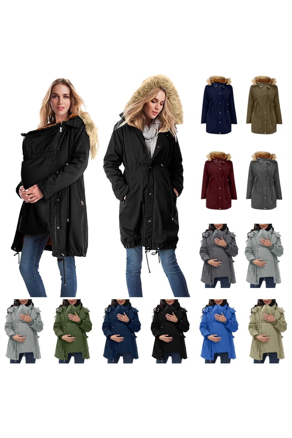 BiZtdJrK Warm Maternity Jacket for Mom Winter Clothes Long Sleeve Quilted Lined Warm Hooded Coats with Pockets, Navy, XL