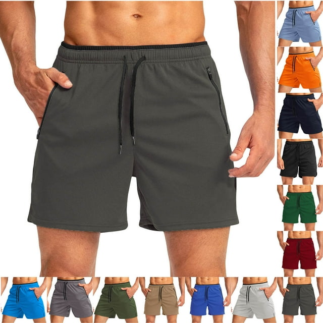 BiZtdJrK Weekly Sales, Men's Athletic Shorts Casual Drawstring Waist Sports Fitness Training Shorts 2025 Summer Solid Casual Quick Dry Beach Shorts with Zipper Pockets Green S