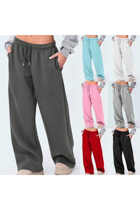 Wide Leg Sweatpants for Women Baggy Drawstring Waist Athletic Pants Solid Casual Lounge Trousers Pants with Pockets Lightening Sales Pink XXL