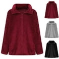 thumbnail image 1 of BiZtdJrK Winter Coats for Women Casual Full Zip Fleece Jackets Solid Color Lapel Plush Jacket with Pockets 2024 Fall Clothes 90 off Clearance Sale Wine L, 1 of 6