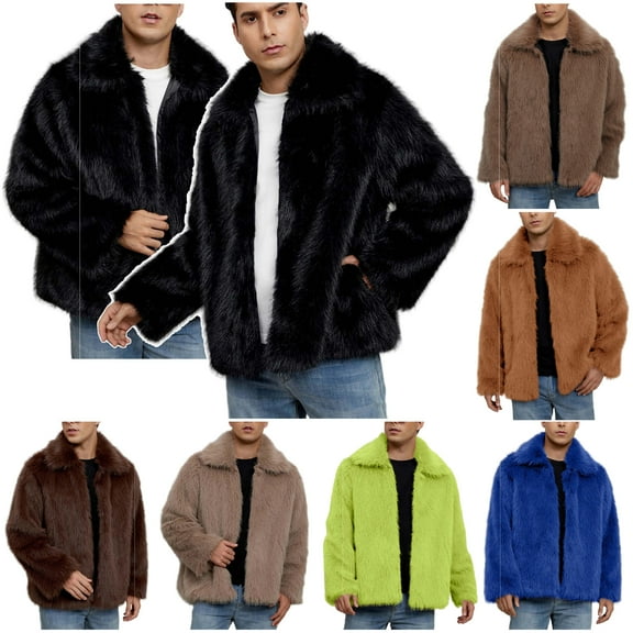 BiZtdJrK Winter Coats for Men Shaggy Faux Fur Jacket Long Sleeve Furry Coat Turn Down Collar Cardigan Jacket Warm Overcoat Blue XXXL