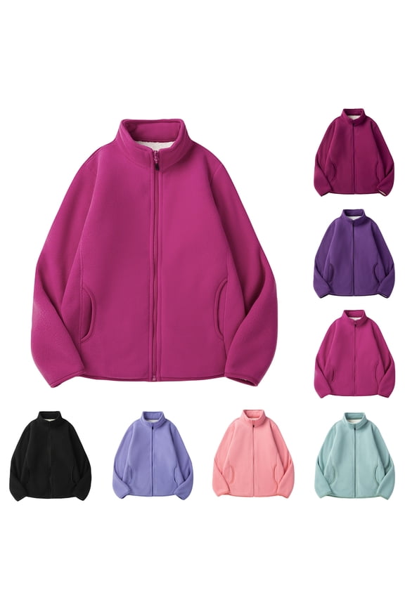 Winter Jackets for Women Full Zip Long Sleeve Fleece Coats Plus Size Thicken Warm Jacket Stand Collar Comfy Casual Outerwear with Pockets Black S