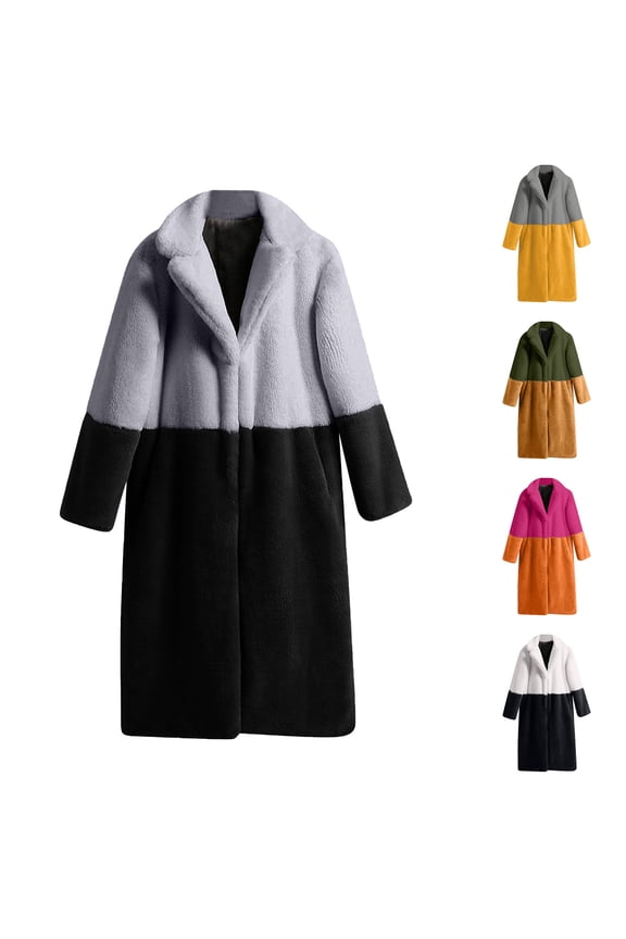 Faux Fur Winter Long Coats Women Warm Lapel Faux Fur Fuzzy Jacket Fashion Open Front Cardigan Outerwear Black XXXL