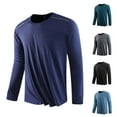 thumbnail image 1 of BiZtdJrK Men's Solid Color Round Neck Rash Guard Swim Fishing Sun Shirts Long Sleeve Sun Protection Shirts Workout Tops, Dark Blue, XXL, 1 of 10