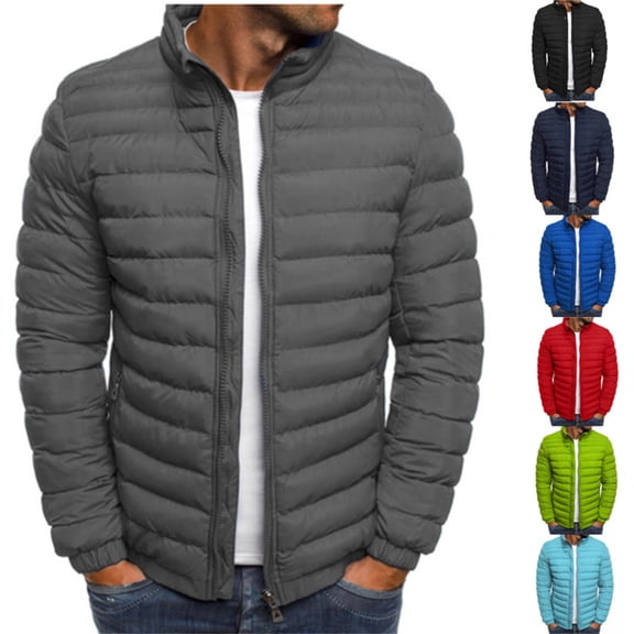 BiZtdJrK Winter Warm Coats for Men Full Zip Long Sleeve Qulited Puffer Jacket Lightweight Solid Outerwear with Zipper Pockets Red XXXL