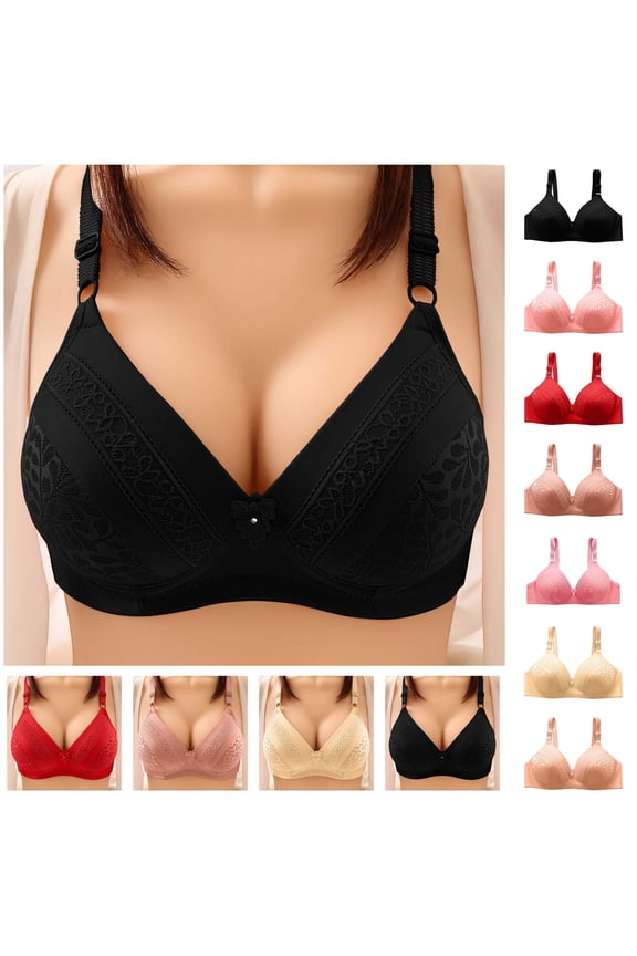 Wireless Bras for Women Solid Color Full-Coverage Push Up Bra Everyday Breathable Adjustable Straps Underwear Bralettes Lightning Sales Black