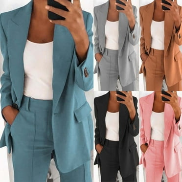 BiZtdJrK Women 2024 Fall Long Sleeve Dress Blazers Business Casual Lapel Collar Suit Jacket Solid Button Open Front Cardigan Blazer Back to College Sale Black XXL