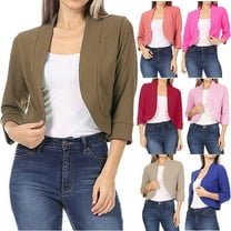 BiZtdJrK Women 3/4 Sleeve Blazer Open Front Cardigan Jacket Solid Color Work Office Blazers Cropped Tops 2025 Business Casual Outfits Back Packs Sales for School Blue 3XL