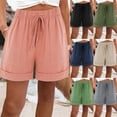 thumbnail image 1 of BiZtdJrK Womens Cotton Linen Shorts Rolled Hem Drawstring Elastic Waist Summer Beach Shorts Loose Solid Casual Short Pants with Pockets Navy L, 1 of 9