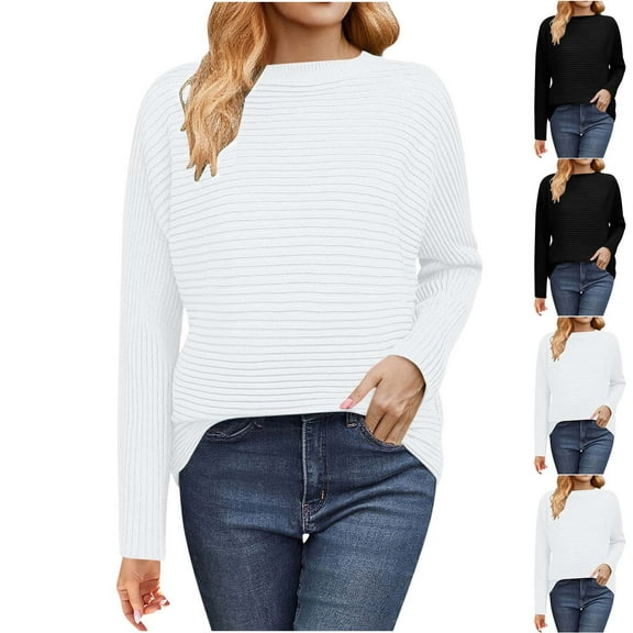 BiZtdJrK Women Cable Knit Sweaters Crew Neck Long Sleeve Casual Pullover Tops Loose Fit Fall Winter Trendy Sweater Black M
