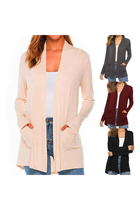 Women Cardigan Modal Open Front Cardigans Long Sleeve Casual Summer Cover Up Soft Breathable Kimono with Pockets Black L