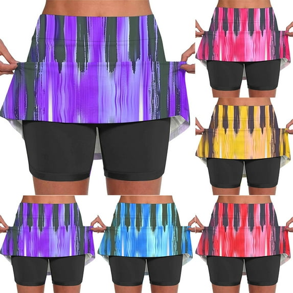 BiZtdJrK Women Casual Skorts American Flag Graphic Skirts Fourth of July Party Skirt Built in Shorts on sale or clearance Blue XXL