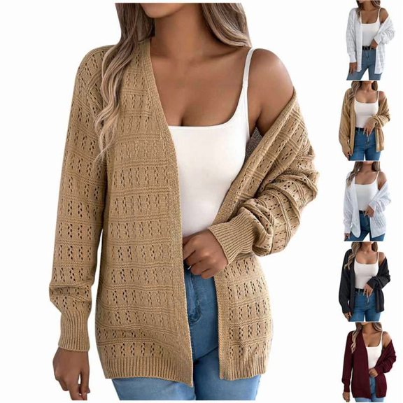 BiZtdJrK Women Knitted Cardigan Lightweight Long Sleeve Open Front Sweater Cardigans Casual Shrug Sweaters Fashion Fall Outwear White M