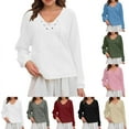 thumbnail image 1 of BiZtdJrK Women Lace Up Sweatshirts Long Sleeve V Neck Pullover Tops Solid Basic Casual Fall Fashion Outfits Black XL, 1 of 10