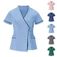 thumbnail image 1 of BiZtdJrK Women Medical Scrub Tops Side Tie V Neck Short Sleeve Scrubs Shirts Lightweight Housekeeping Nursing Uniforms with Pockets Dark Gray S, 1 of 6