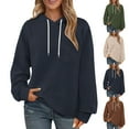 thumbnail image 1 of BiZtdJrK Women Oversized Hoodies Casual Long Sleeve Textured Pullover Tops Fall Loose Fit Drawstring Sweatshirts with Pocket Brown L, 1 of 7