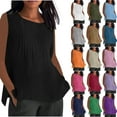 thumbnail image 1 of BiZtdJrK Women Oversized Tank Tops Solid Casual Sleeveless Pleated T Shirt Side Split Flowy Beach Blouse Beige XXL, 1 of 7