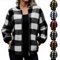 thumbnail image 1 of BiZtdJrK Women Plaid Bomber Jacket Fuzzy Fleece Sherpa Long Sleeve Zip Up Jacket Comfy Fashion Outerwear with Pockets Orange XXXL, 1 of 7