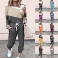 thumbnail image 1 of BiZtdJrK Women Plus Size Fall Sweatsuit Color Block Long Sleeve Tops and Drawstring Pants Casual 2 Piece Sets Loose Fit Gym Workout Jogger Set with Pockets Dark Gray XXXXXL, 1 of 6