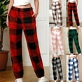 thumbnail image 1 of BiZtdJrK Women Plush Lounge Pants Plaid Fluffy Fleece High Waist Sleep Bottoms Fashion Winter Pant with Pockets Blue S, 1 of 6