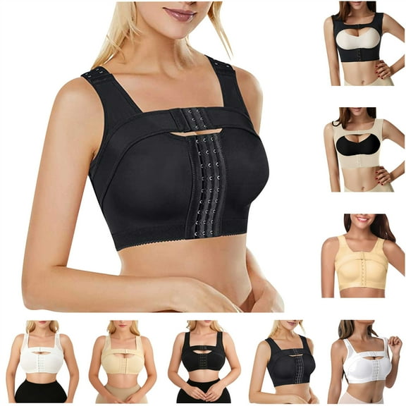 BiZtdJrK Women Push Up Bra Shapewear Corrector Chest Support Vest Tops Back Posture Correction Front Buckle Bras, Black, L