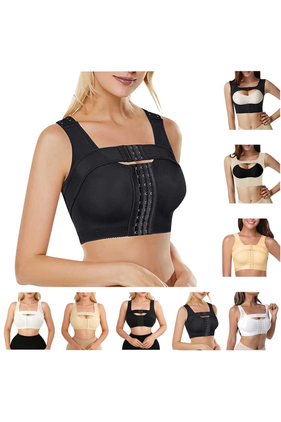 Women Push Up Bra Shapewear Corrector Chest Support Vest Tops Back Posture Correction Front Buckle Bras, Black, XXL
