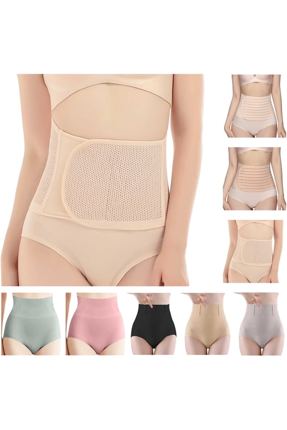 BiZtdJrK Women Ribbed Tummy Control Underwear High Waist Panties Solid Shapewear Underpants Body Shaper Briefs, Beige, L
