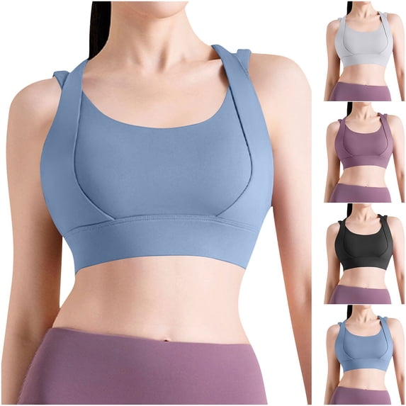 BiZtdJrK Women Running Sport Bra Criss Cross Back Stretch Yoga Workout Bras High Impact Full Coverage Push Up Bralettes Gray S
