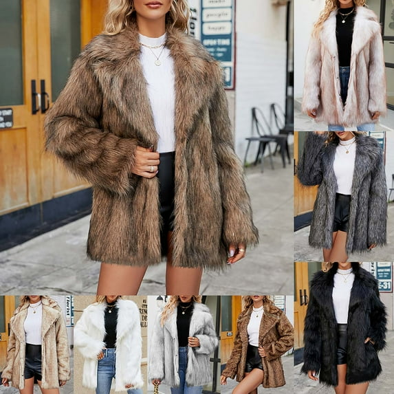 BiZtdJrK Women'S Faux Fur Long Jackets Lapel Fuzzy Winter Warm Coats Fashion Casual Open Front Cardigan Loose Comfy Outerwear Brown XL
