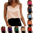 thumbnail image 1 of BiZtdJrK Women Silk Satin Tank Tops V Neck Camisole Blouse Summer Casual Loose Fit Sleeveless Tanks shirt Hot Pink S, 1 of 1