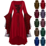 BIZTDJRK Women Skull Graphic Vintage Party Dress Plus Size Lace Batwing Sleeve Evening Dress Halloween High Waist Strappy Midi Dress Sales Today Army Green